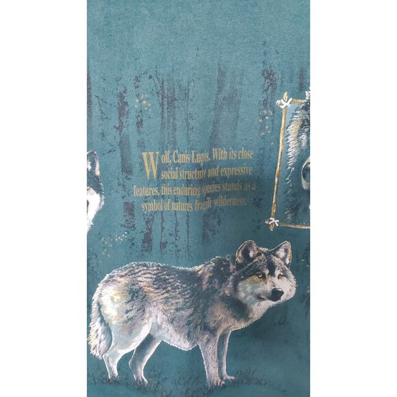 VINTAGE 1990s ART UNLIMITED Med Forest Green Wrap Around Wolf Graphic Tee Shirt - Picture 2 of 7